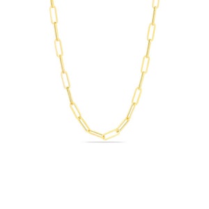 5.8mm Gold Paper Clip Link Chain Necklace Solid 14k Yellow Gold Paperclip Chain Necklace, Layered Unisex Chain