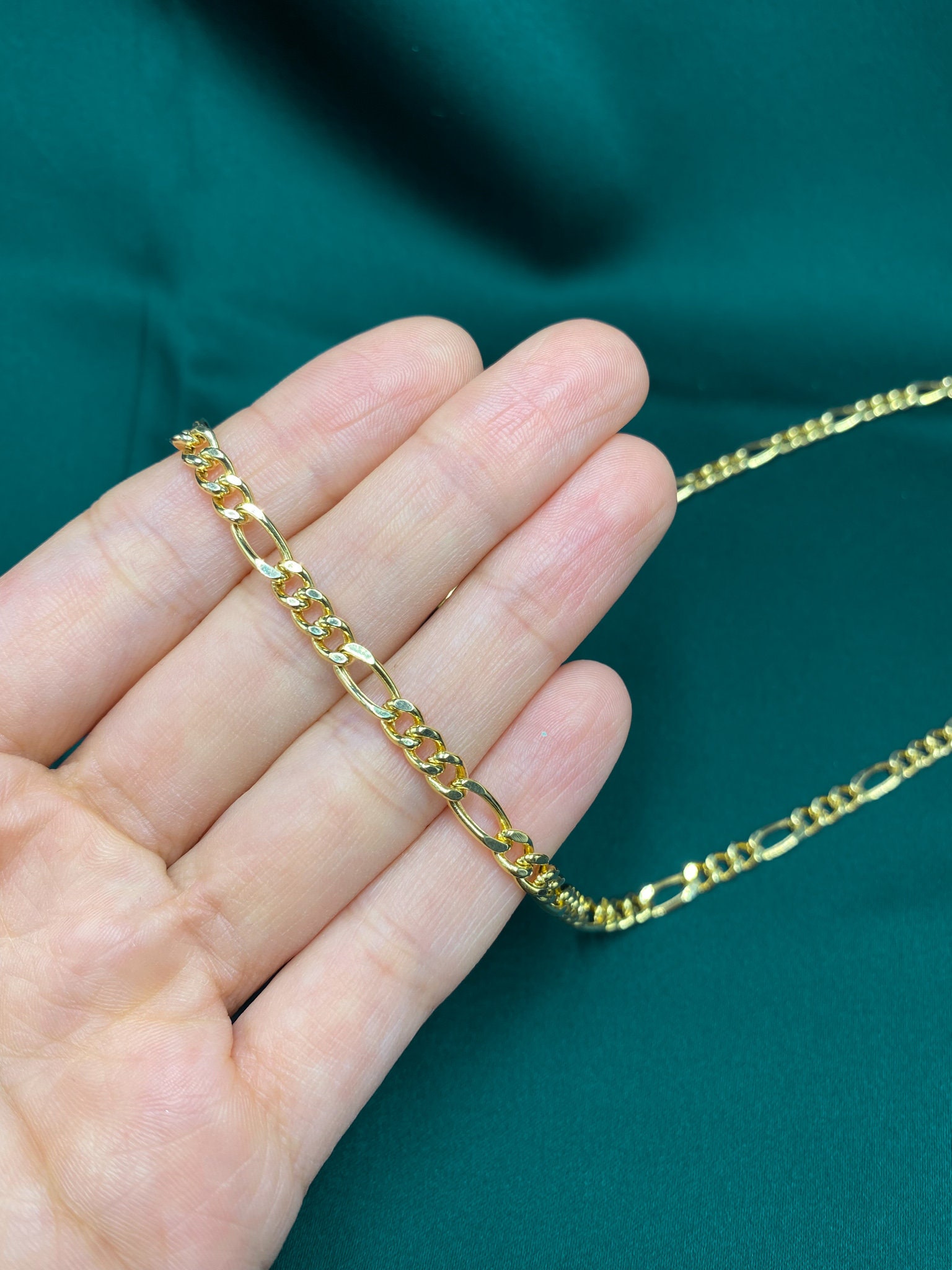 ソリッド 14k ゴールド フィガロ チェーン ネックレス 4.5 mm