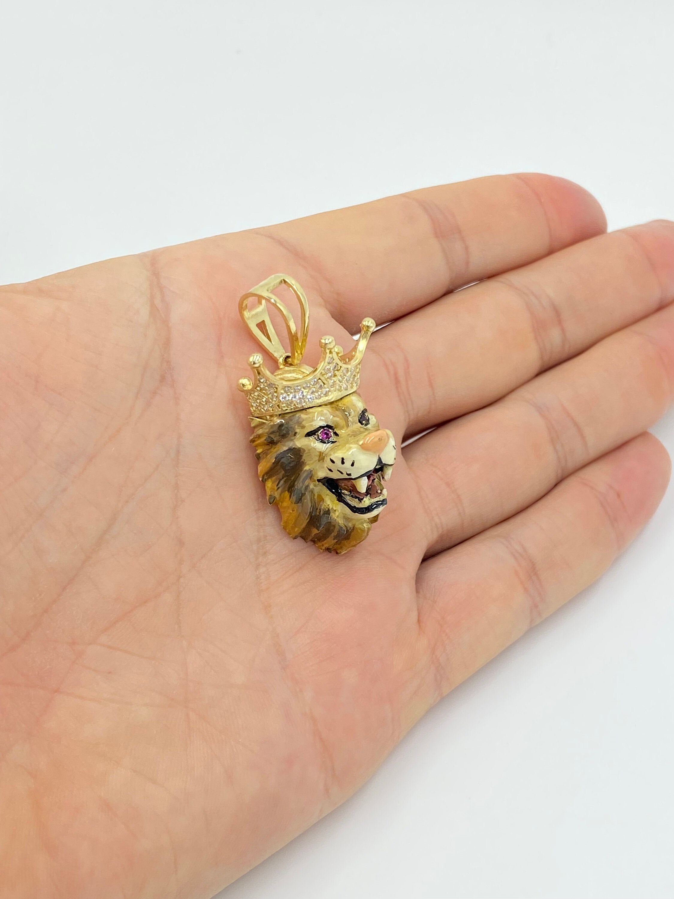 Roaring Lion Head Crown Pendant Solid 