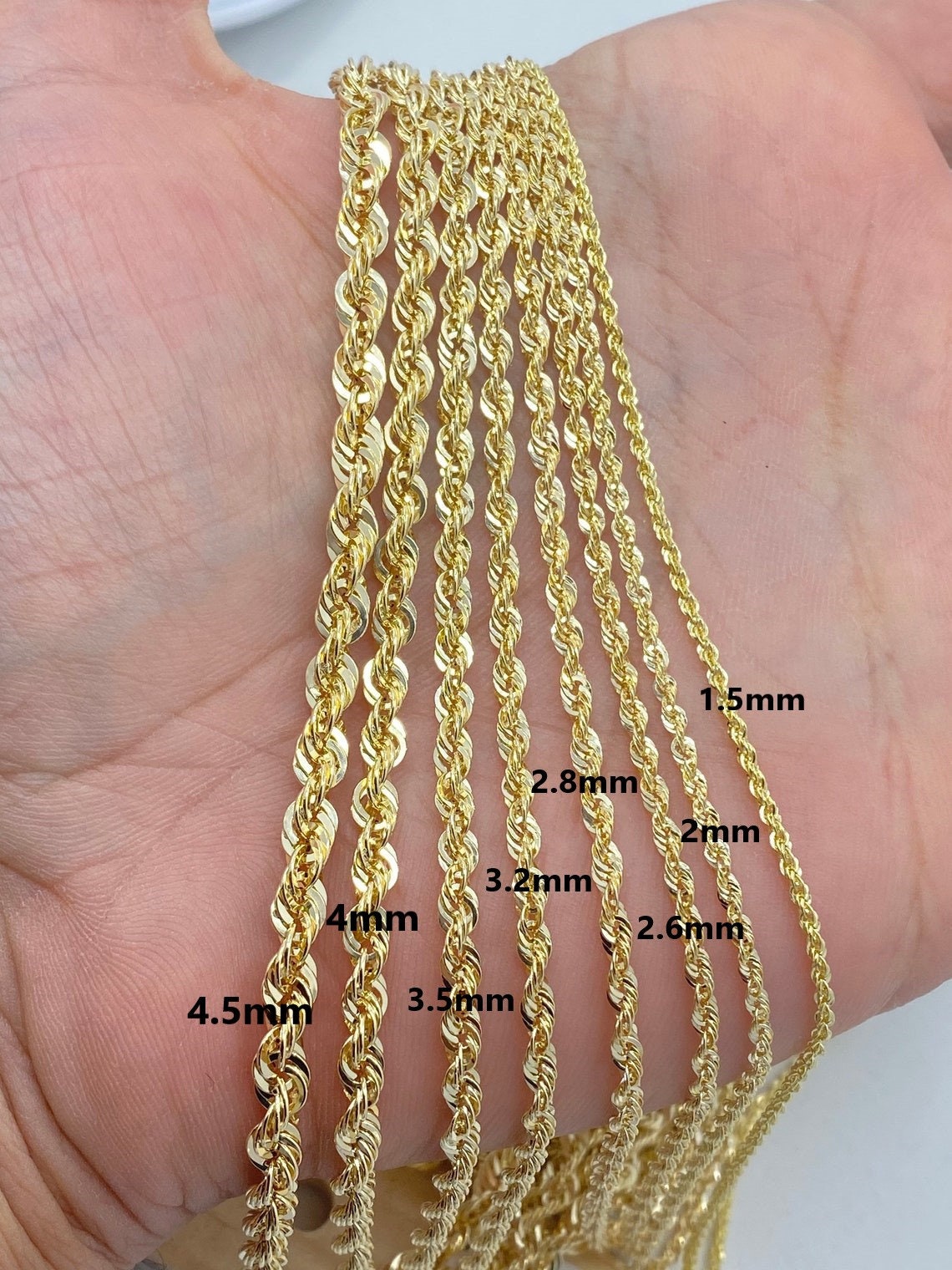 14Kゴールド ネックレス　刻印あり　ロープ 2mm 40cm 14K ゴールド ロープ チェーン ネックレス 2.2 mm 2.8 mm 3.3 mm
