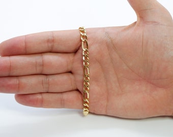 14k Real Gold Royal Figaro Chain Bracelet 6mm Yellow Gold Figaro Bracelet, Gold Figaro Link Anklet , Fine Handmade Jewelry