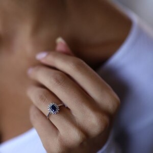 Gold London Blue Topaz Ring Solid 14k White Gold Blue Topaz Band Ring, Engagement Ring, December Birthstone Ring