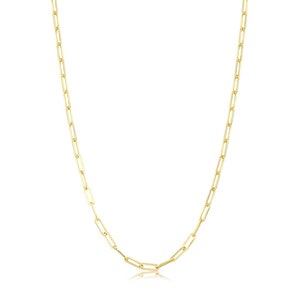 14k Solid Gold Paperclip Chain Necklace 2.1mm Yellow Gold Italian Paper Clip Link Chain Necklace, Layered Unisex Necklace