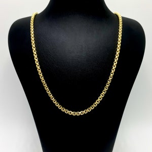 3.4mm Round Box Chain Necklace 14k Yellow Solid Gold Round Box Necklace Unisex Gold Chain Layering Necklace