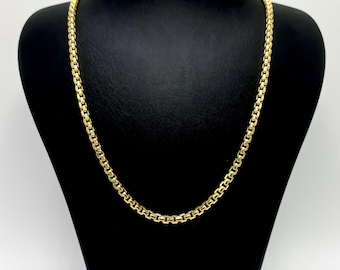 3.4mm Round Box Chain Necklace 14k Yellow Solid Gold Round Box Necklace Unisex Gold Chain Layering Necklace