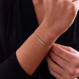 14k echt gouden kralenarmband rosé witgeelgouden balarmband met kralen, diamantgeslepen kralenarmband