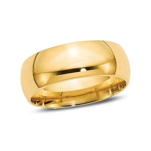 14K Yellow Gold 6mm Wedding Band Ring  Comfort Fit Men Or Women Real Gold Polished Domed Wedding Ring