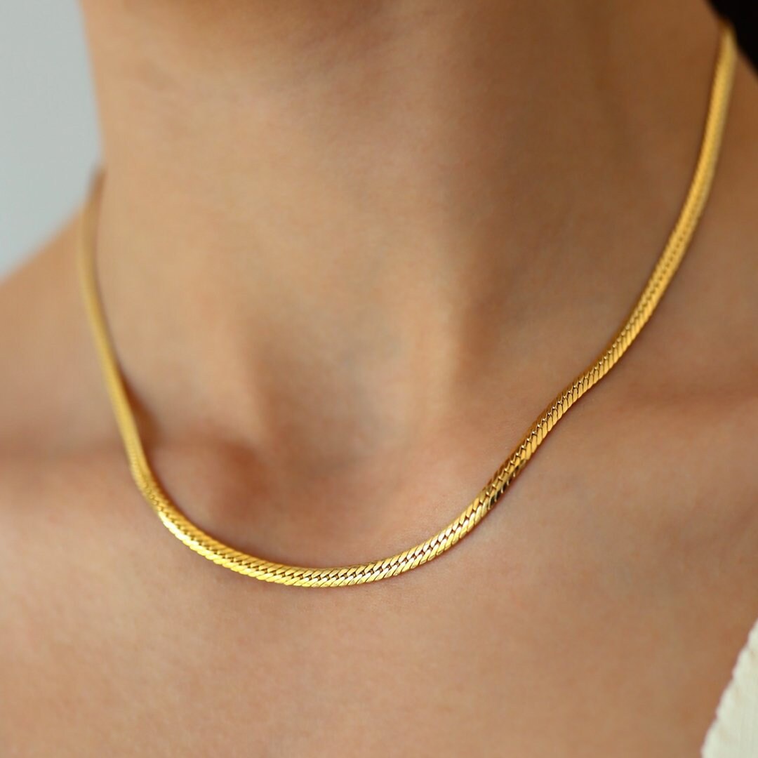 14k Solid Gold Snake Chain Necklace 4.1mm Real Gold Snake