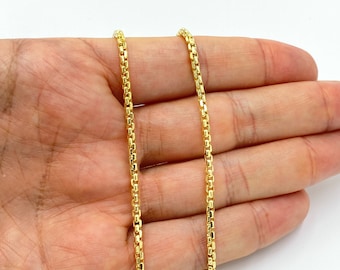 2.6mm Round Box Chain Necklace 14k Yellow Solid Gold Round Box Necklace Unisex Gold Chain Layering Necklace