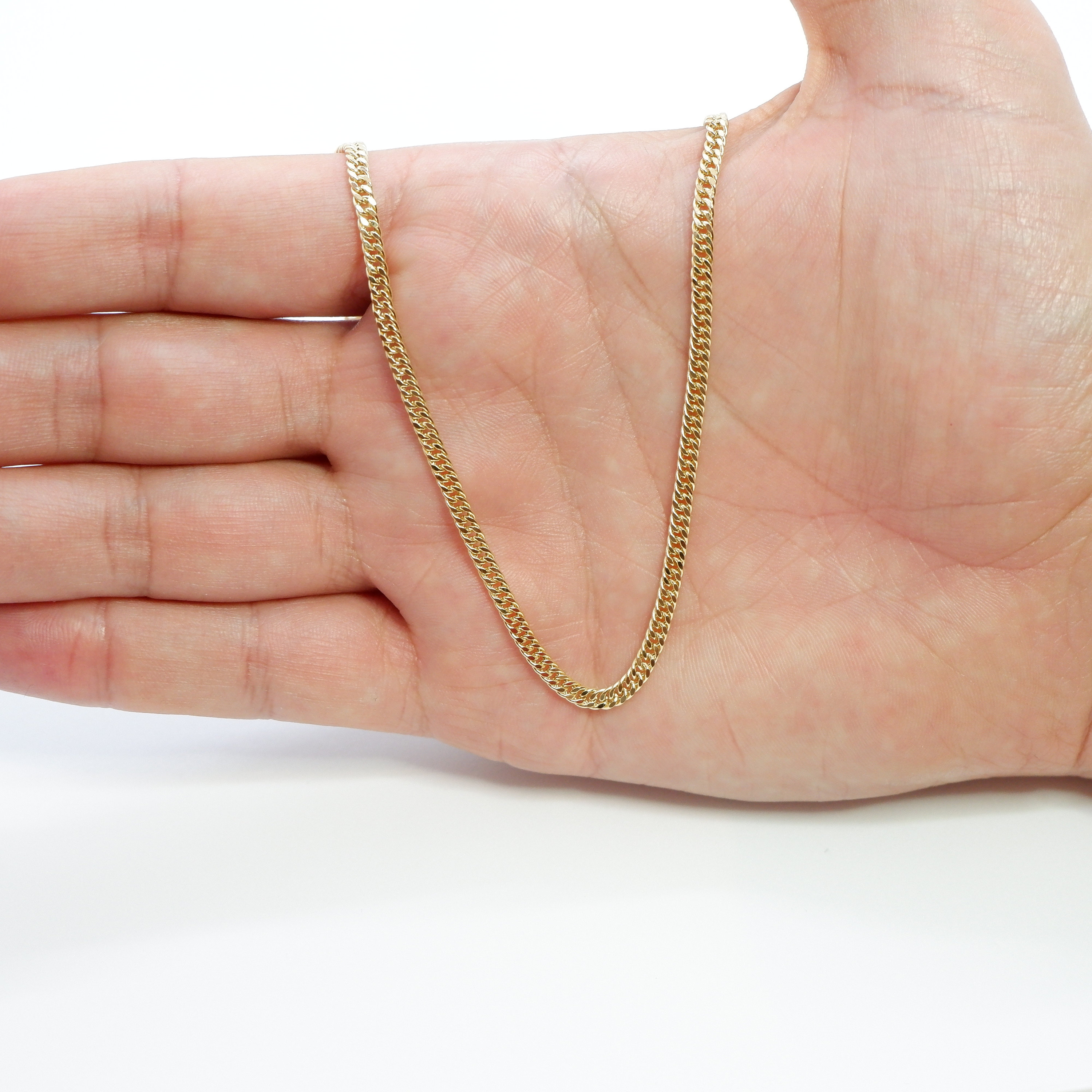 3mm Solid Gold Cuban Link Chain Necklace 14k Yellow Gold Miami Cuban ...