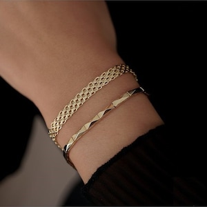 14k Real Gold Reflexions Mesh Bismark Chain Bracelet, Vintage Solid Gold Mesh Bracelet, Dainty Fine Minimalist Jewelry