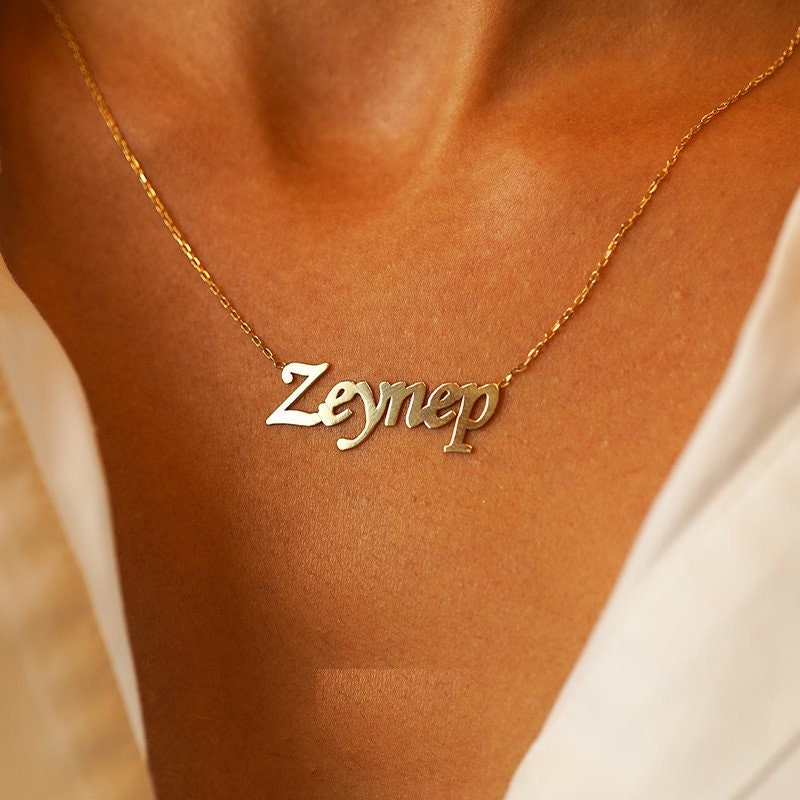 Gold Name Necklace, 14k Solid Yellow Gold Custom Name Necklace, Handmade Personalized Jewelry, Dainty Name Necklace, Minimalist Jewelry