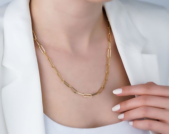 5.8mm Gold Paper Clip Link Chain Necklace Solid 14k Yellow