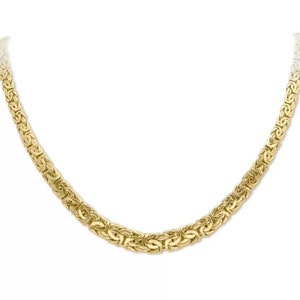 6mm 9mm Classic Byzantine Chain Necklace Solid 14k Real Yellow Gold Byzantine Chain Necklace
