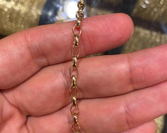 3.9mm Gold Oval Rolo Link Chain Necklace 14k Real Yellow Gold Oval Belcher Chain Necklace, 16'' 18'' 20'' 22'' 24'' Choker Gold Chain