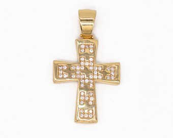 14k massief geelgouden kruishanger 14k gouden kruis religieuze bedelhanger, diamant geslepen kruishanger