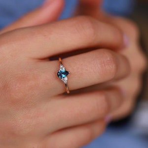 London Blue Topaz Diamond Ring 14k Solid Rose Gold Engagement Ring, Diamond Wedding Ring