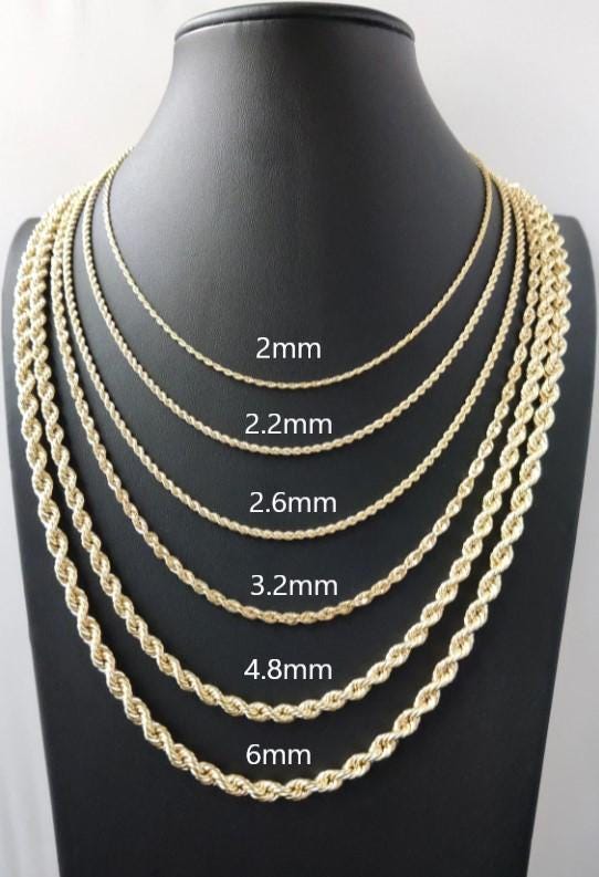 14K ゴールド ロープ チェーン ネックレス 2.2 mm 2.8 mm 3.3 mm