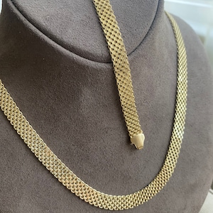8mm Bismark Chain Necklace Solid Gold Reflexions Mesh Bismark Bracelet and Necklace 14k Yellow Gold Matching Set, Jewelry Sets