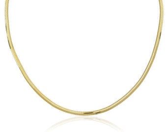 3.3mm Snake Chain Necklace Solid 14k Gold Flat Snake Necklace Chain, Herringbone Chain Layering Necklace