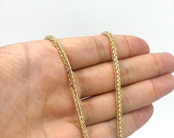 Solid 14k Real Gold Square Wheat Chain Necklace 1.7mm Yellow Gold Spiga Wheat Chain Necklace