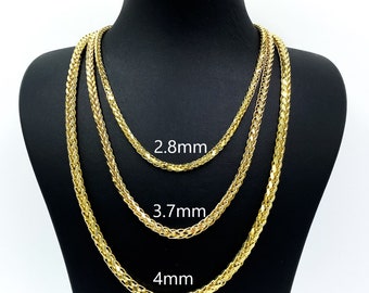 Palm Franco Foxtail Chain Necklace 14k Solid Yellow Gold Franco Mirror Chain, 4mm 3.7mm 2.8mm Mens Chain Handmade Jewelry