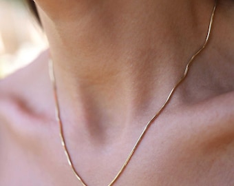 1.6mm Round Snake Chain Necklace Solid 14K Real Gold Round Snake Chain Necklace, Italian Snake Chain