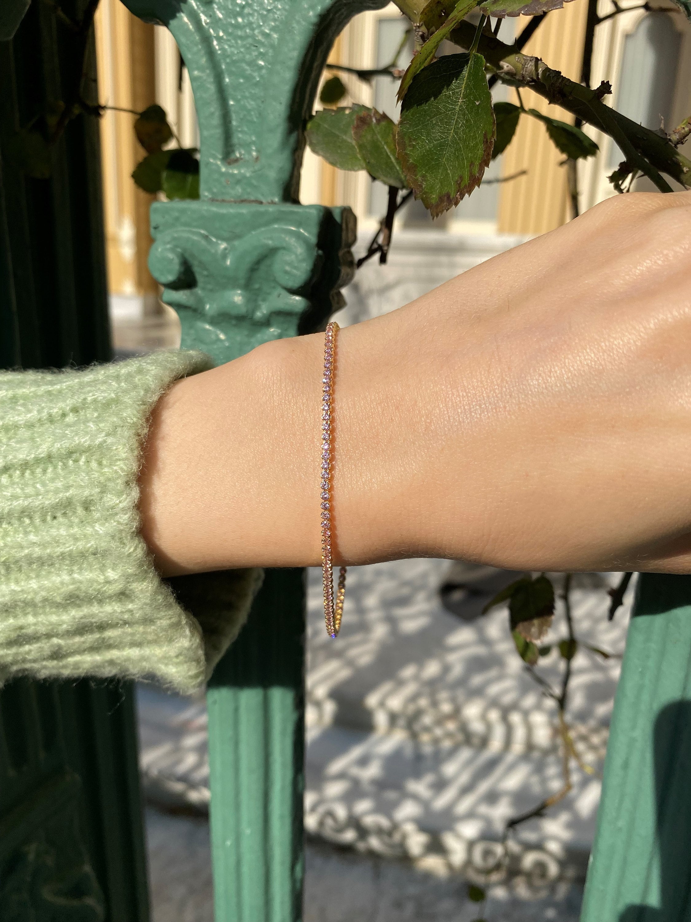 Pink Beaded Gold Chain Bracelet