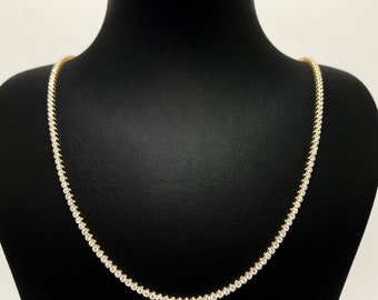 Solid 14k Yellow Gold 2.1mm Round Cut Tennis Chain Necklace