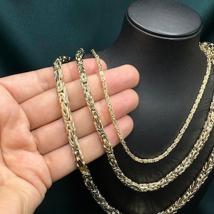 14k Real Gold Byzantine Chain Necklace 5mm 4.3mm 2mm Solid Byzantine Gold Chain