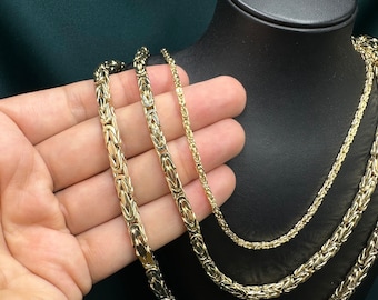 14k Real Gold Byzantine Chain Necklace 5mm 2mm Solid Byzantine Gold  Chain Necklace length: 18 Inches