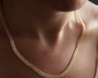 Solid 14k Yellow Gold Bismark Chain Necklace 5.7mm Reflexions Bismark Mesh Necklace Chain