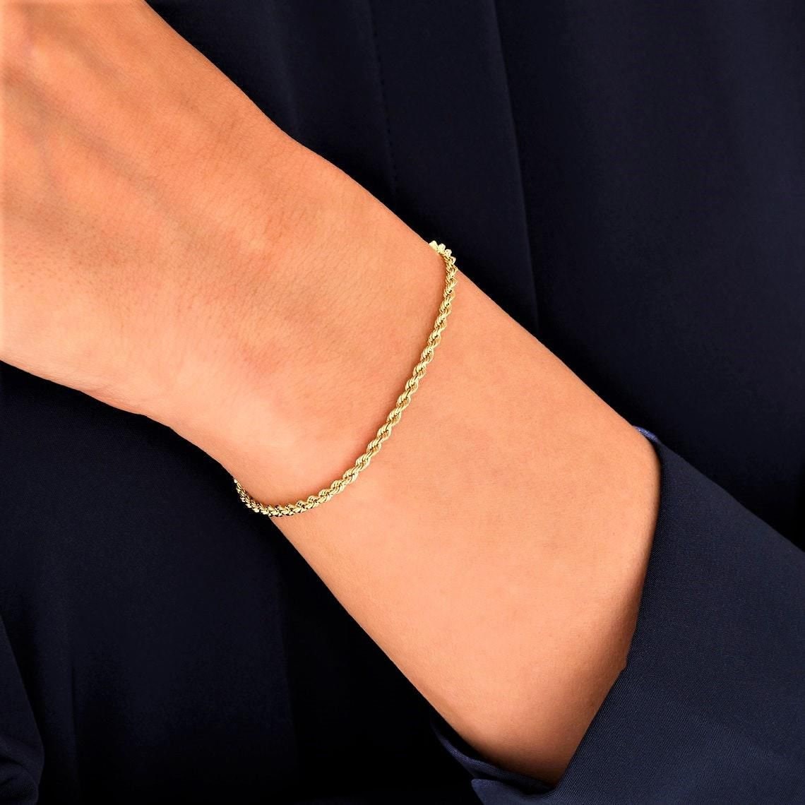 アクセサリー Gold Bracelet SP-Medium 14K Real Gold Two-Tone Yellow White 7mm Satin Stampato XO