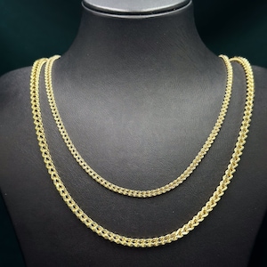14k Real Gold Franco Chain Necklace 3.3mm 2.4mm Yellow Gold Franco Box Chain Necklace