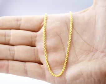 14K Real Yellow Gold Rope Chain Necklace 2mm, Italy Gold Chain
