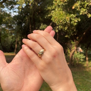 Croissant Ring Solid 14k Gold Croissant Dome Ring, 14k Gold Chunky Ring, Yellow Gold Twisted Rope Ring