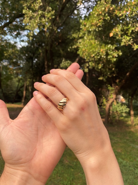 Croissant Ring Solid 14k Gold Croissant Dome Ring, 14k Gold Chunky