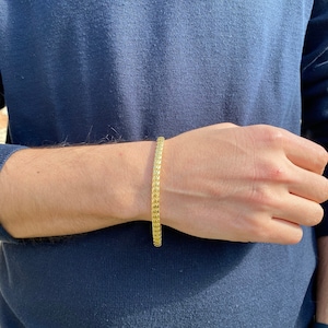 5.4mm Palm Franco Foxtail Chain Bracelet Solid 14k Gold Franco Bracelet, Gold Reflexions Round Mesh Bismark Bracelet Unisex