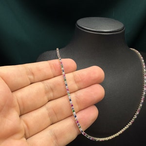 Solide 14k Gelbgold Regenbogen Saphir 2,1 mm Rundschliff Tennis Halskette