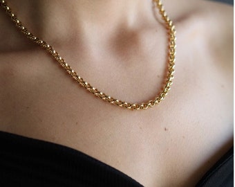 3.5mm Gold Rolo Chain Necklace, 14k Yellow Gold Diamond Cut Rolo Link Chain Necklace, 16&#39;&#39; 18&#39;&#39; 20&#39;&#39; 22&#39;&#39; 24&#39;&#39; Choker Gold Chain