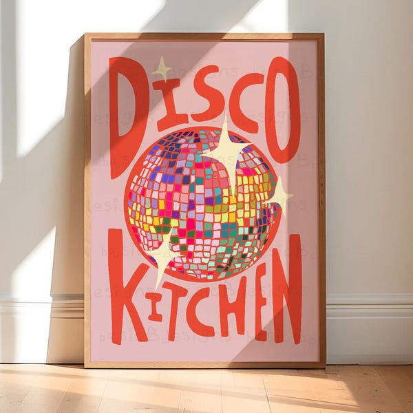 Disco Kitchen Print | Colourful Home Décor | Rainbow Kitchen |  Disco Ball Print | Digital download available