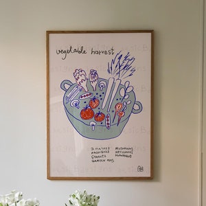 Póster de verduras / Arte para el mercado de agricultores / Cosecha de tomates, zanahorias y espárragos / Pósters para comedores y cocinas / Descarga digital disponible