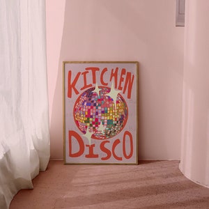 Kitchen Disco Print | Colourful Home Décor | Rainbow Kitchen |  Disco Ball Print | Digital download available