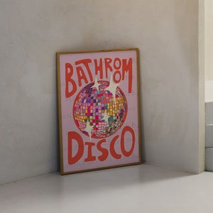 Bathroom Disco Print Colourful Home Décor Rainbow Toilet Kitchen Disco Ball Print Digital download available image 1