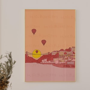 Bristol bright wall art | Colourful travel poster | UK art print | Line drawing of Bristol  | Digital download available