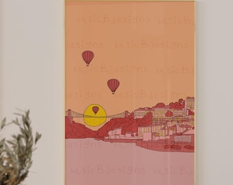 Bristol bright wall art | Colourful travel poster | UK art print | Line drawing of Bristol  | Digital download available