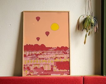 Bristol bright wall art | Colourful travel poster | UK art print | Line drawing black and white  | Digital download available