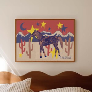 Horse print art colourful | Horseplay poster| Nursery print | Western Wall Art | Cowgirl Wild West | Eclectic Wall Art | Horizontal Print