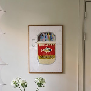 Fish print | Kitchen wall art | Sardine tin print | Food print with fish | Vintage Food Print | Colourful art | Digital download available