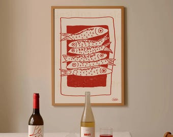 Anchovy Fish Print | Kitchen Food Art | Sardine tin poster | Abstract fish